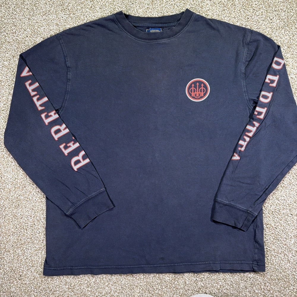 Vintage Faded Beretta Firearms Longsleeve Shirt Size XL 90s Navy Blue